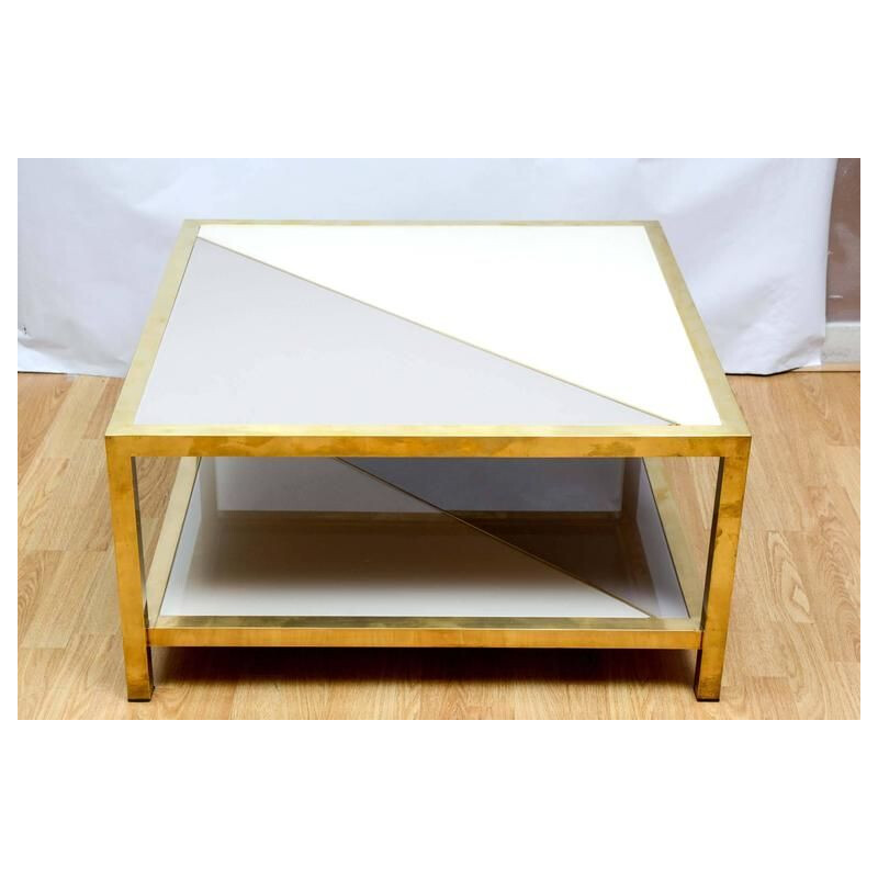 Vintage coffee table in tinted glass and brass