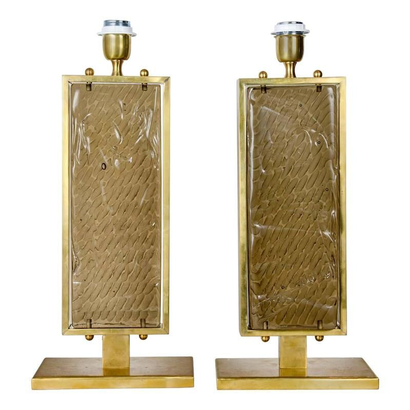 Suite de 2 lampes vintage doré en verre de Murano