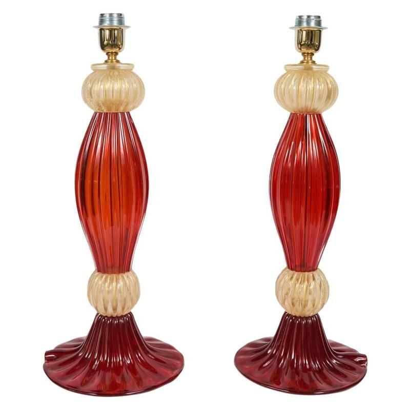 Paire de lampes italiennes en verre de Murano