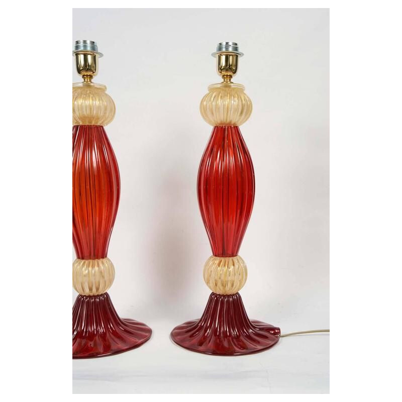 Pair of vintage Italian table lamps in Murano glass