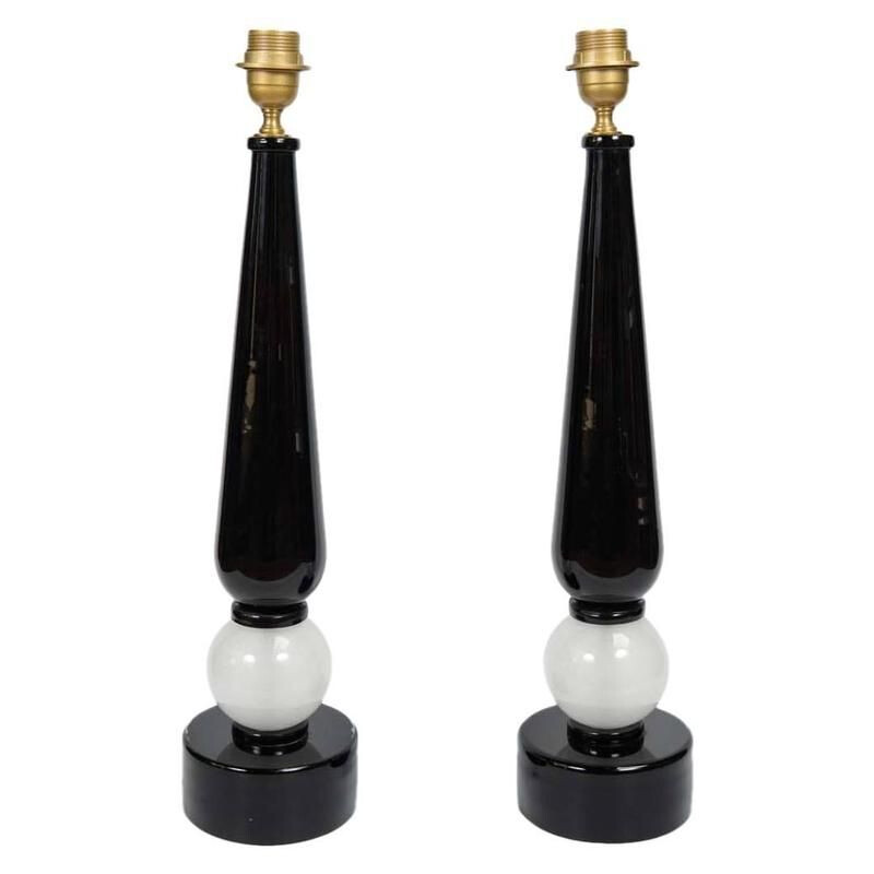 Pair of black Murano glass lamps