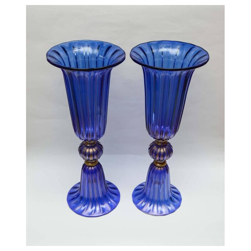 Set of 2 vintage vases in Murano glass by Toso