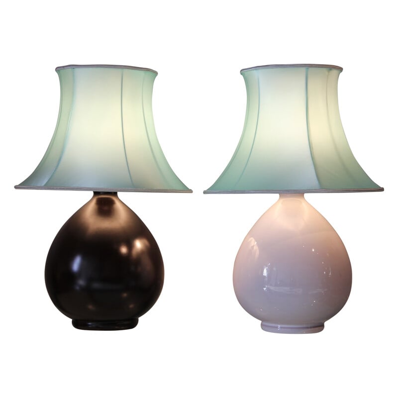 Pair of lamps in ceramic and silk - 1980s