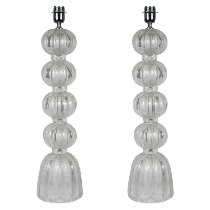 Pair of vintage Italian table lamps in Murano glass