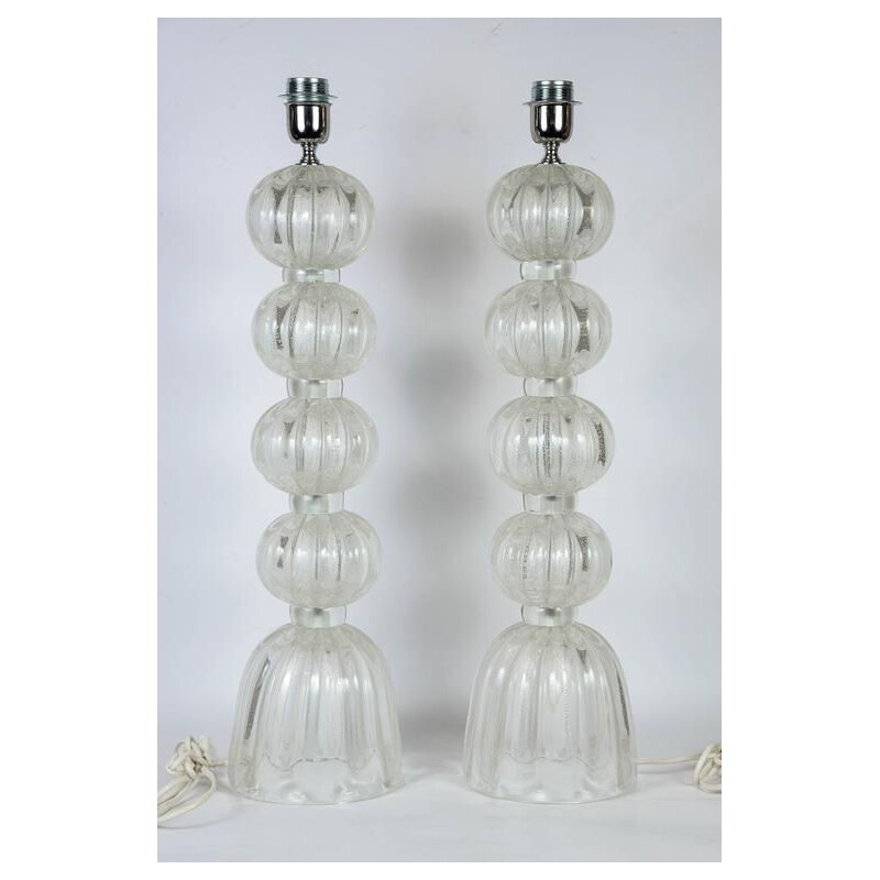 Pair of vintage Italian table lamps in Murano glass