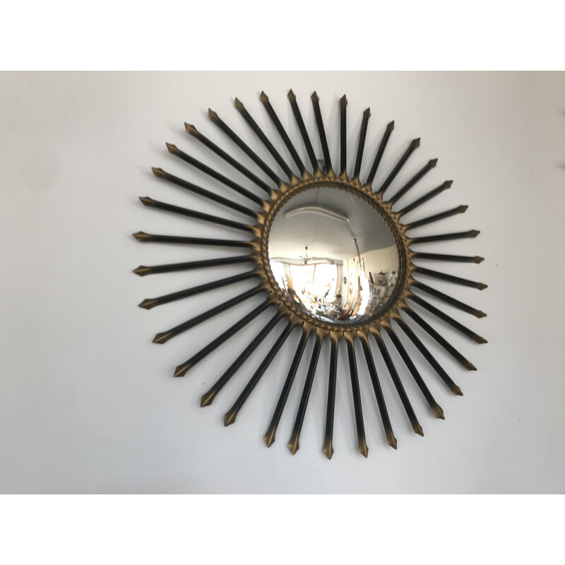 Miroir soleil vintage en métal doré par Chaty Vallauris