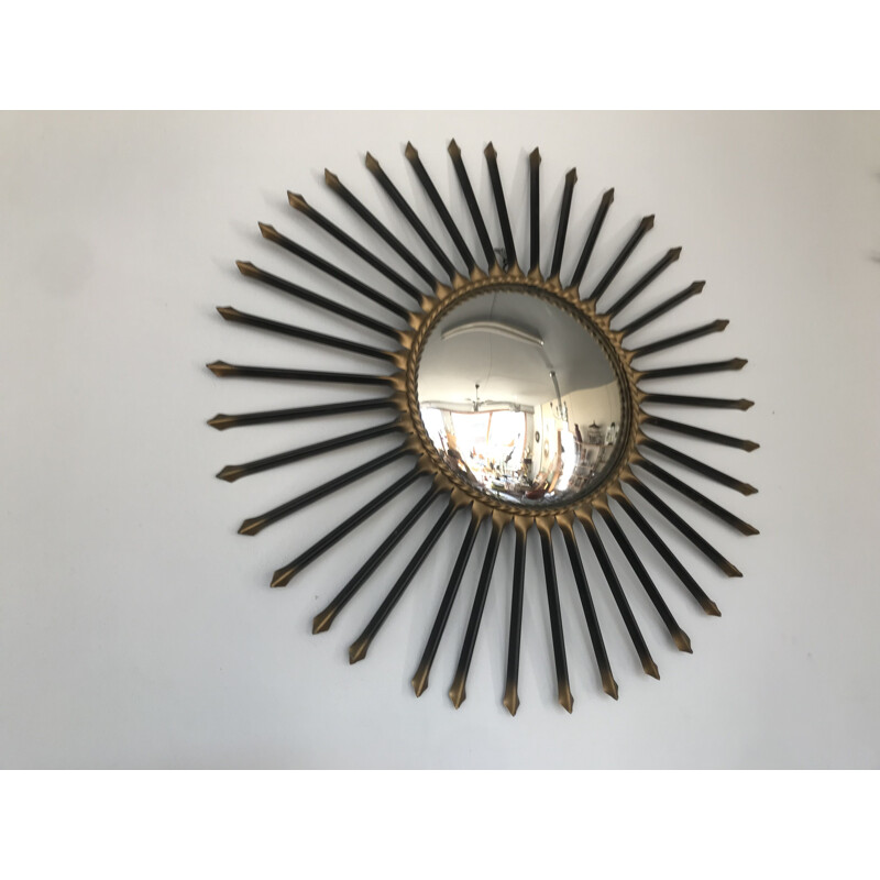 Vintage sun mirror in gilded metal by Chaty Vallauris