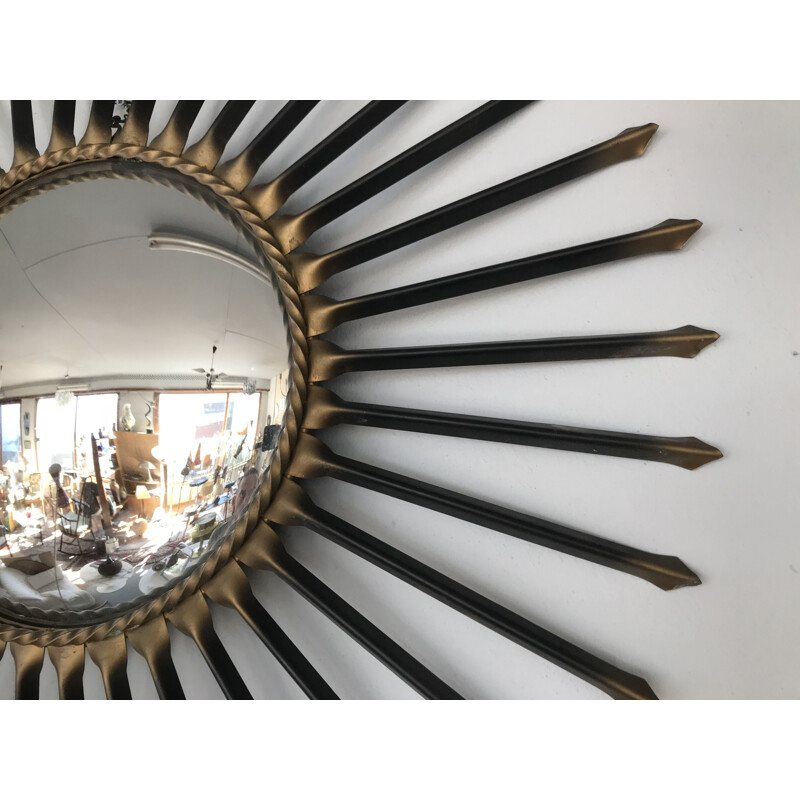 Vintage sun mirror in gilded metal by Chaty Vallauris