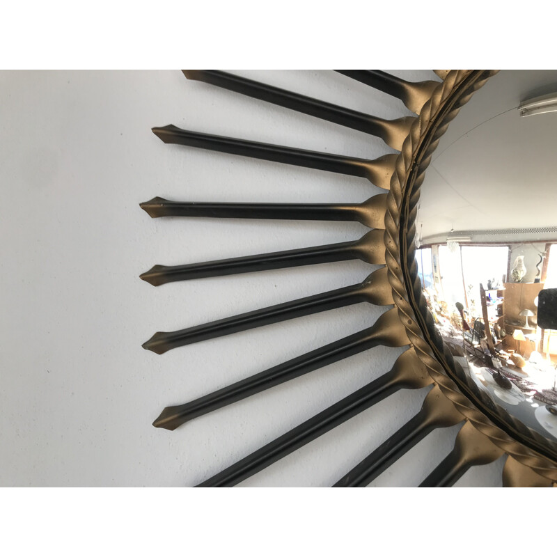 Vintage sun mirror in gilded metal by Chaty Vallauris