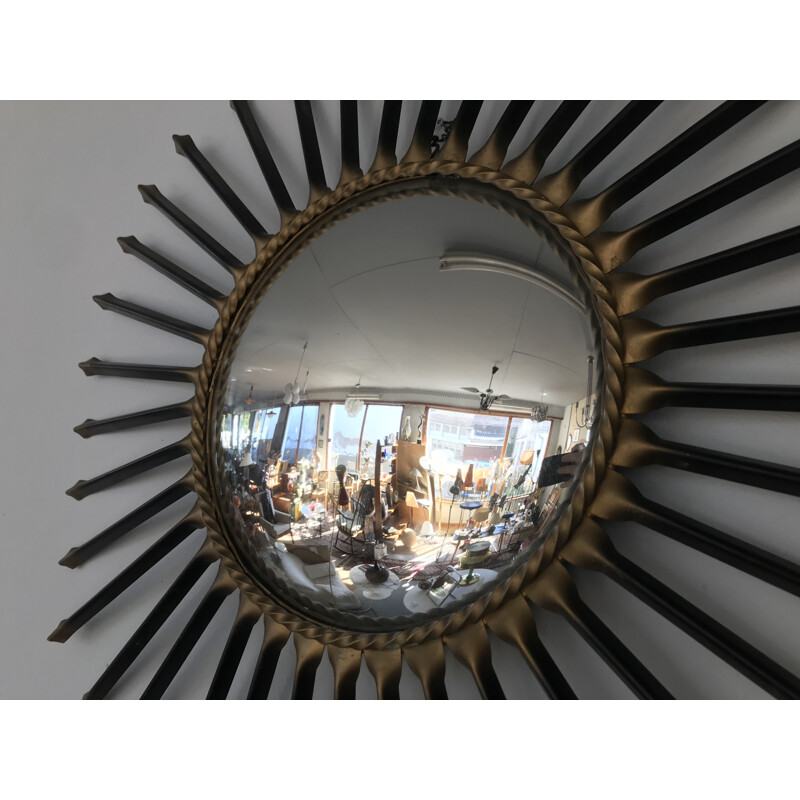 Vintage sun mirror in gilded metal by Chaty Vallauris