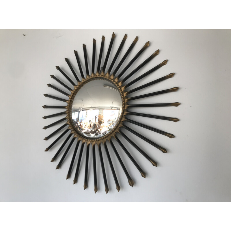 Vintage sun mirror in gilded metal by Chaty Vallauris