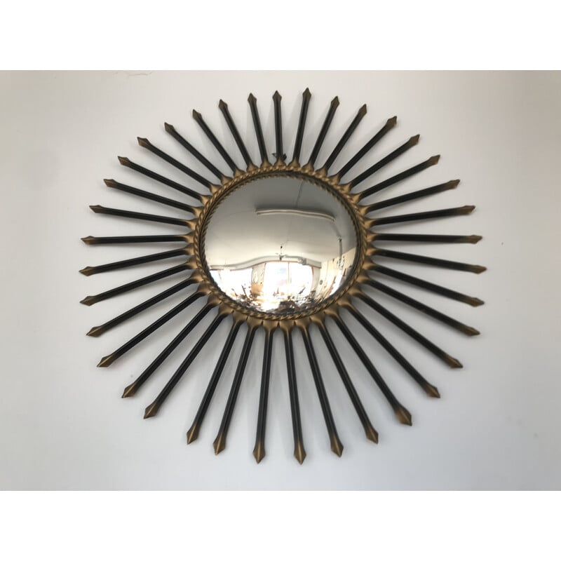 Miroir soleil vintage en métal doré par Chaty Vallauris