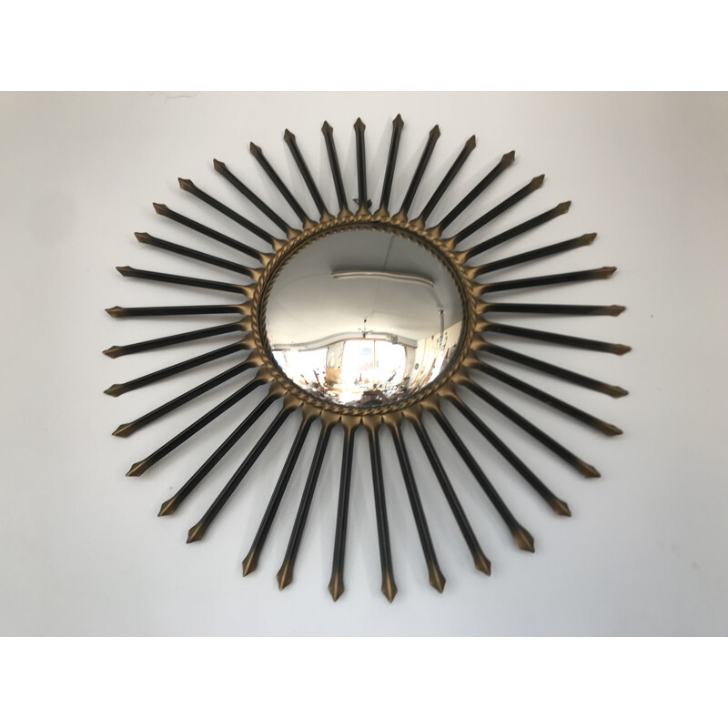 Vintage sun mirror in gilded metal by Chaty Vallauris