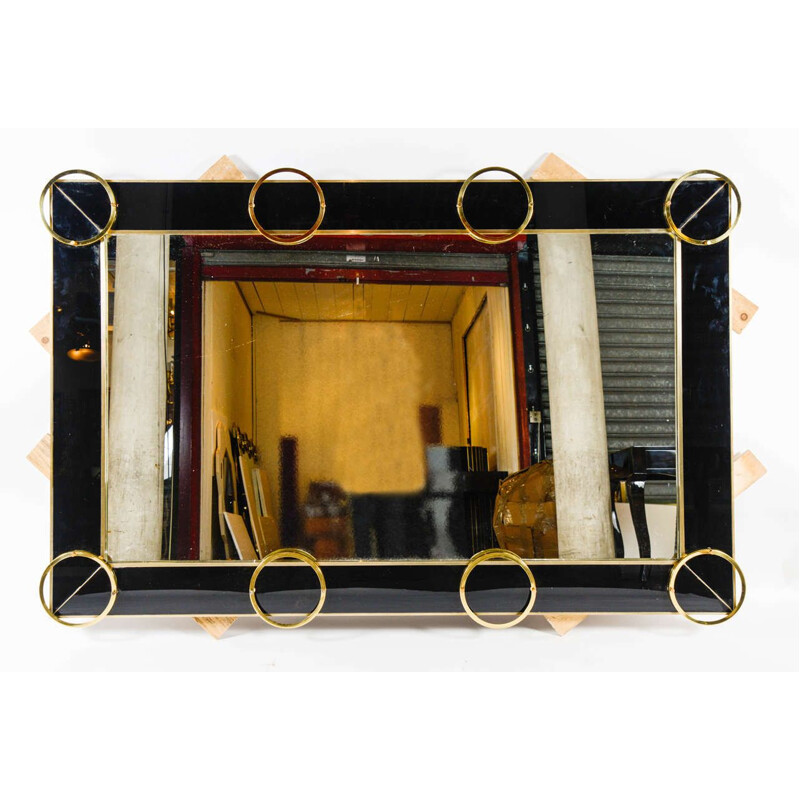 Vintage XXL Italian mirror with decoration in brass 1980