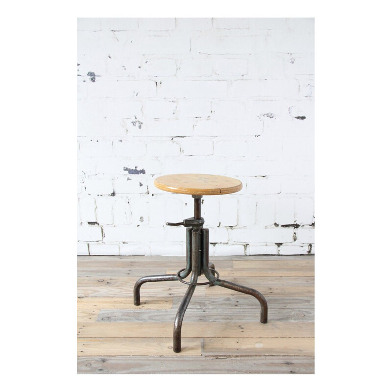 Vintage adjustable stool in wood and metal 1960