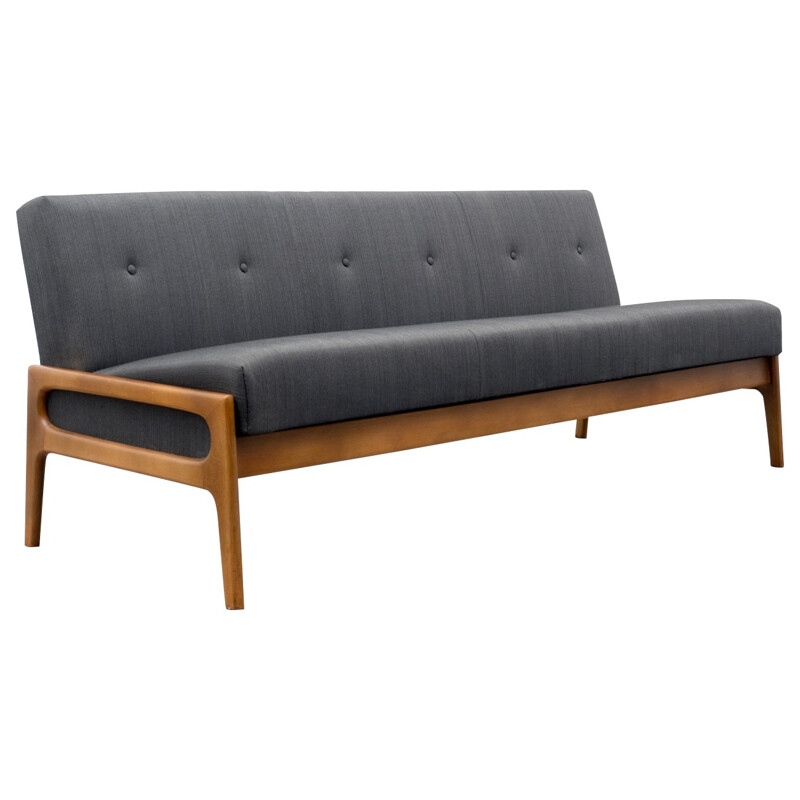 Convertible sofa in beechwood and grey anthracite - 1960s