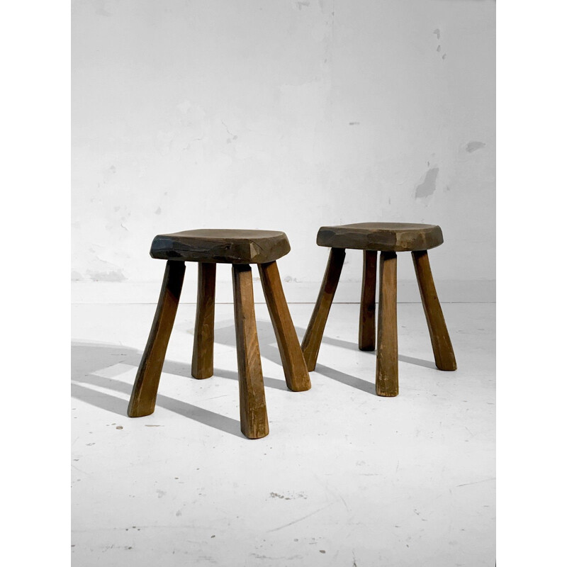 Set of 2 vintage stools in solid wood