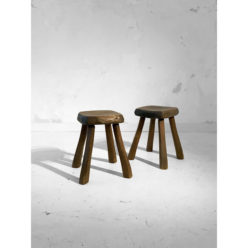 Set of 2 vintage stools in solid wood