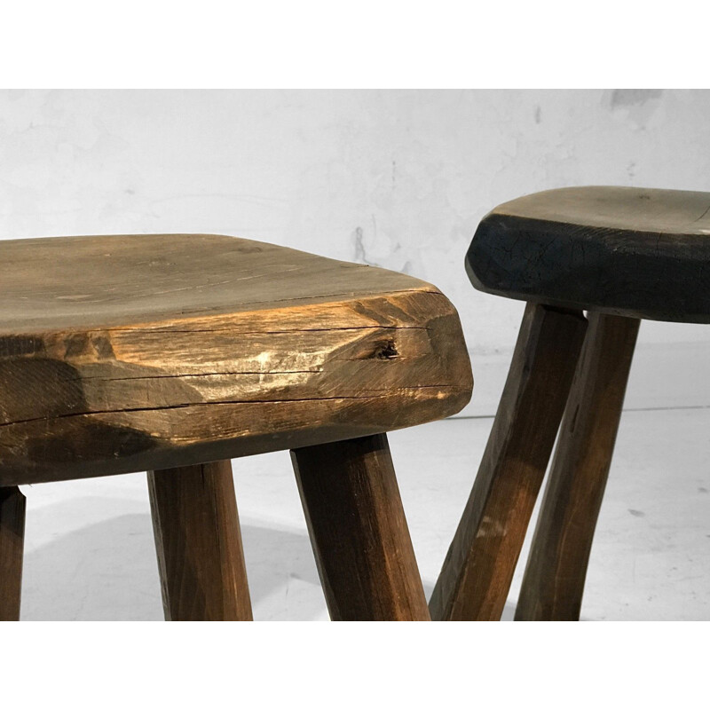 Set of 2 vintage stools in solid wood