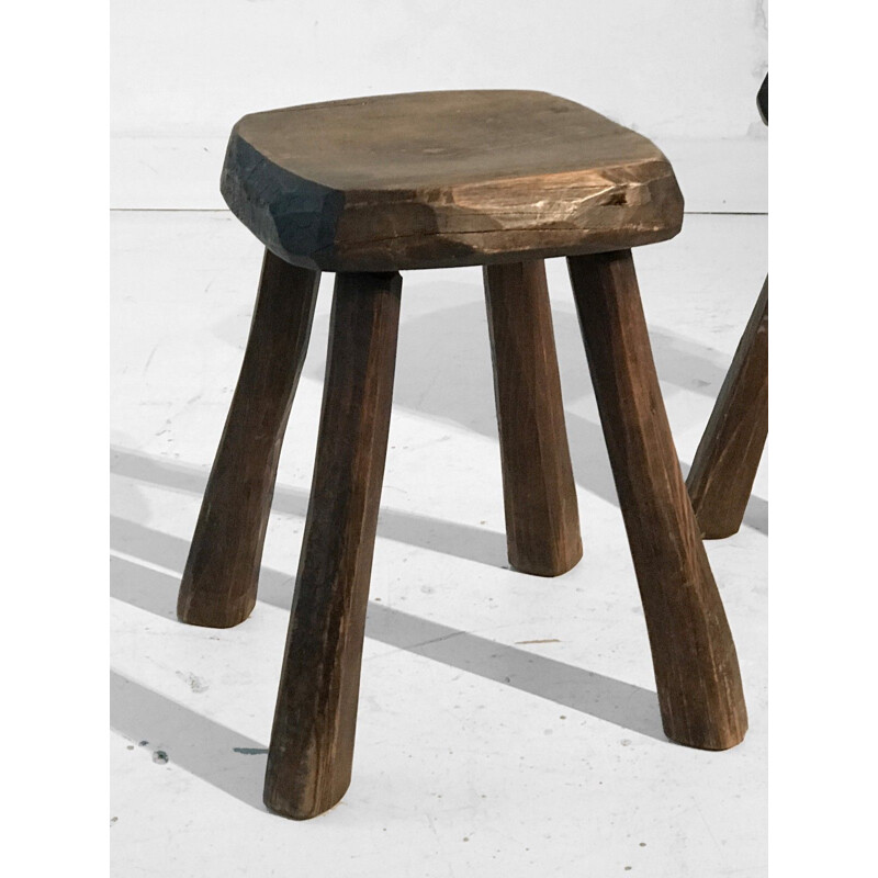 Set of 2 vintage stools in solid wood