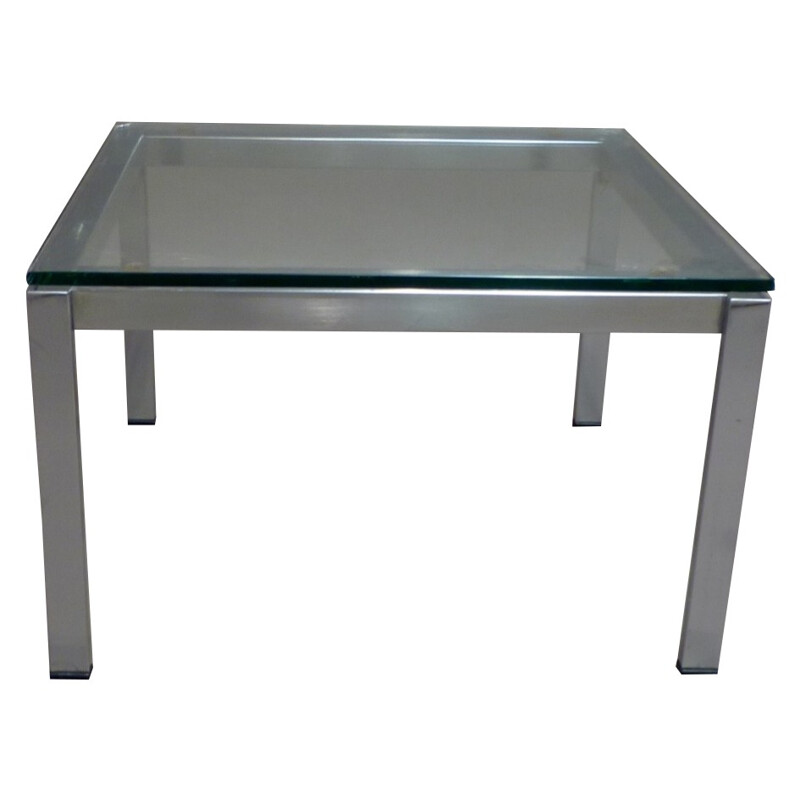 Coffee table in brushed steel and glass, Norman FOSTER - 1970s