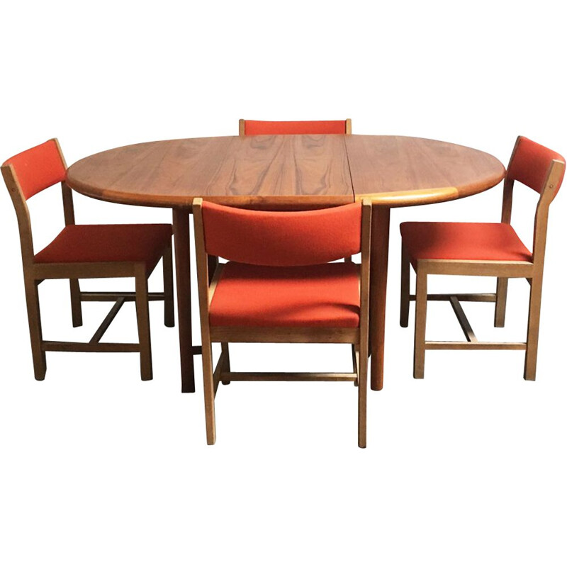 Vintage danish dining table & 4 orange chairs