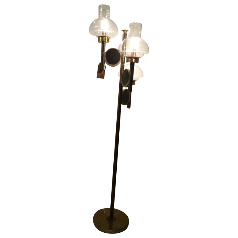 Vintage Italian floor lamp in brass and glass - 1950s