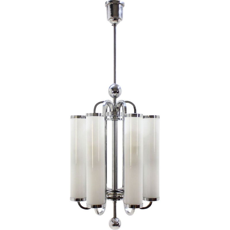 Vintage pendant lamp in chrome and opaline