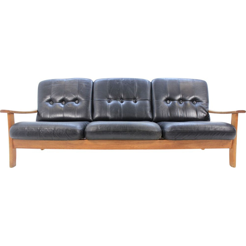 Vintage scandinavian 3-seater sofa in leather