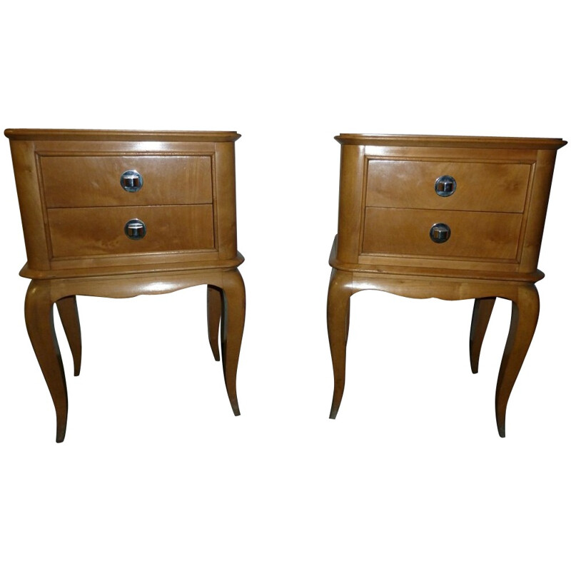 Pair of nightstands in solid sycamore, Jean PASCAUD - 1950s