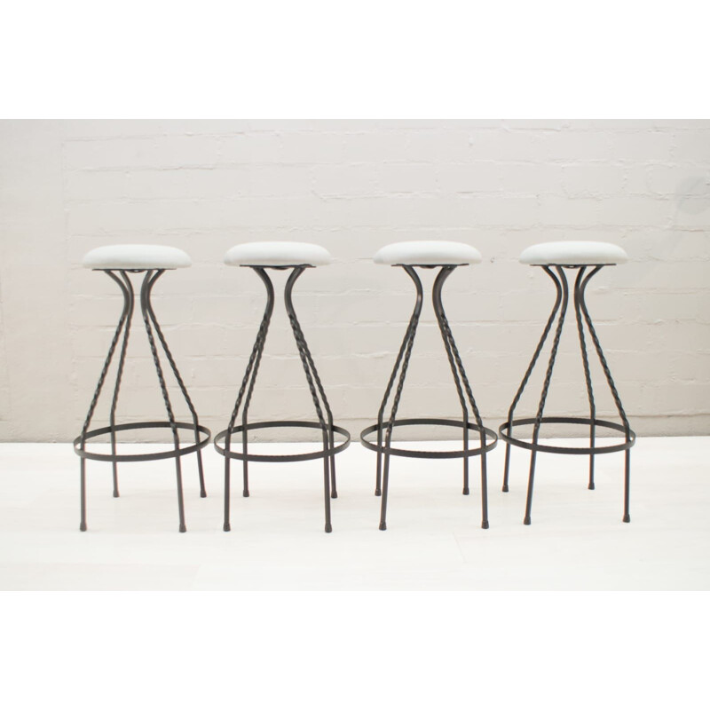 Set of 4 vintage German bar stools in iron