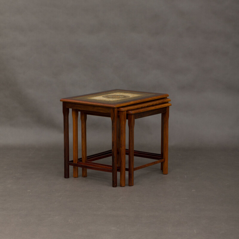 Set of 3 Danish nesting tables with tiles