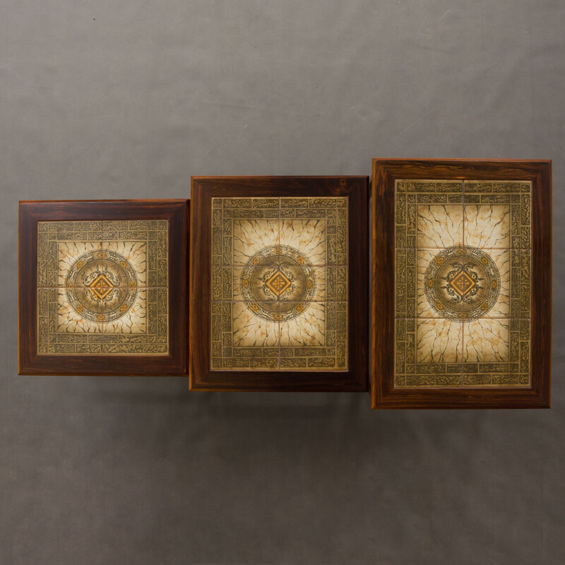 Set of 3 Danish nesting tables with tiles