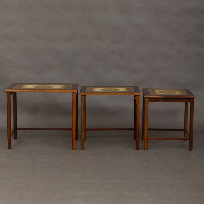 Set of 3 Danish nesting tables with tiles