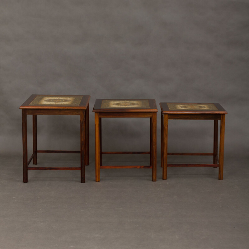 Set of 3 Danish nesting tables with tiles