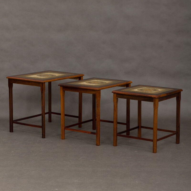 Set of 3 Danish nesting tables with tiles