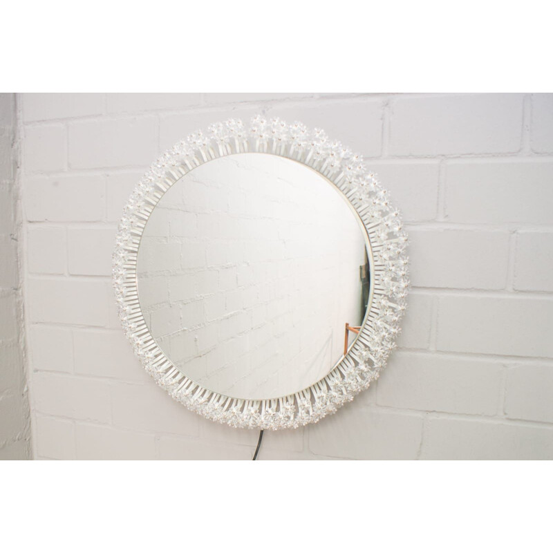 Vintage glass wall mirror with glass flowers by Emil Stejnar for Rupert Nikoll