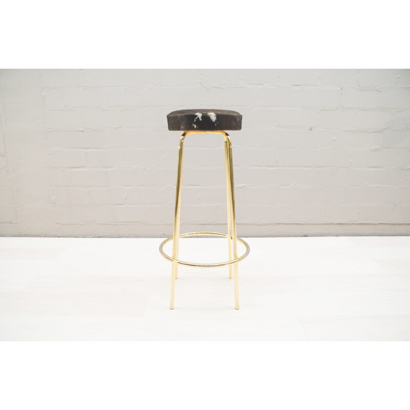 Set of 2 vintage Hollywood Regency golden and Cowhide Bar Stools