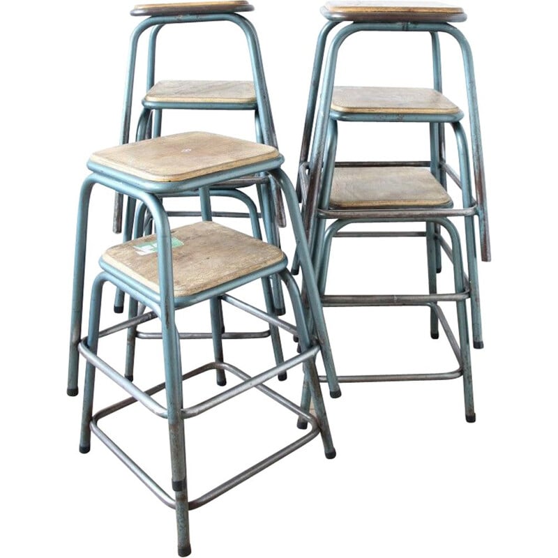 Set of 8 industrial stools by Gaston Cavaillon for Mullca
