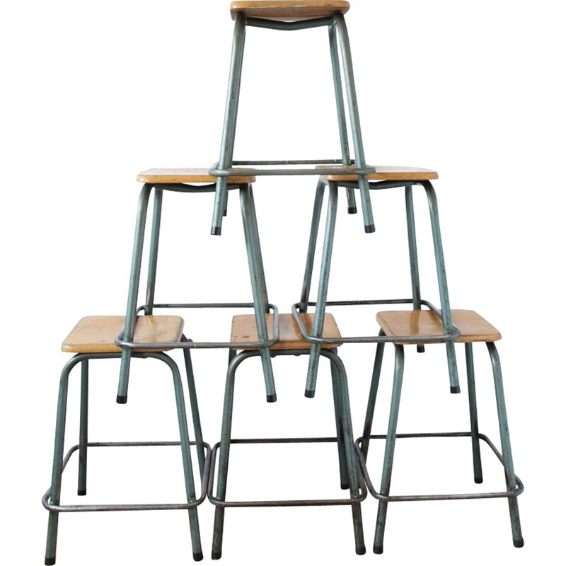 Set of 5 industrial stools by Gaston Cavaillon for Mullca
