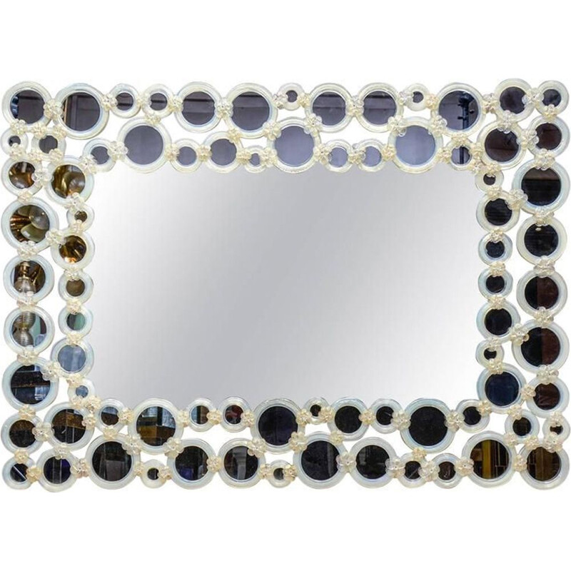 Miroir vintage en verre de Murano et cercles en opaline