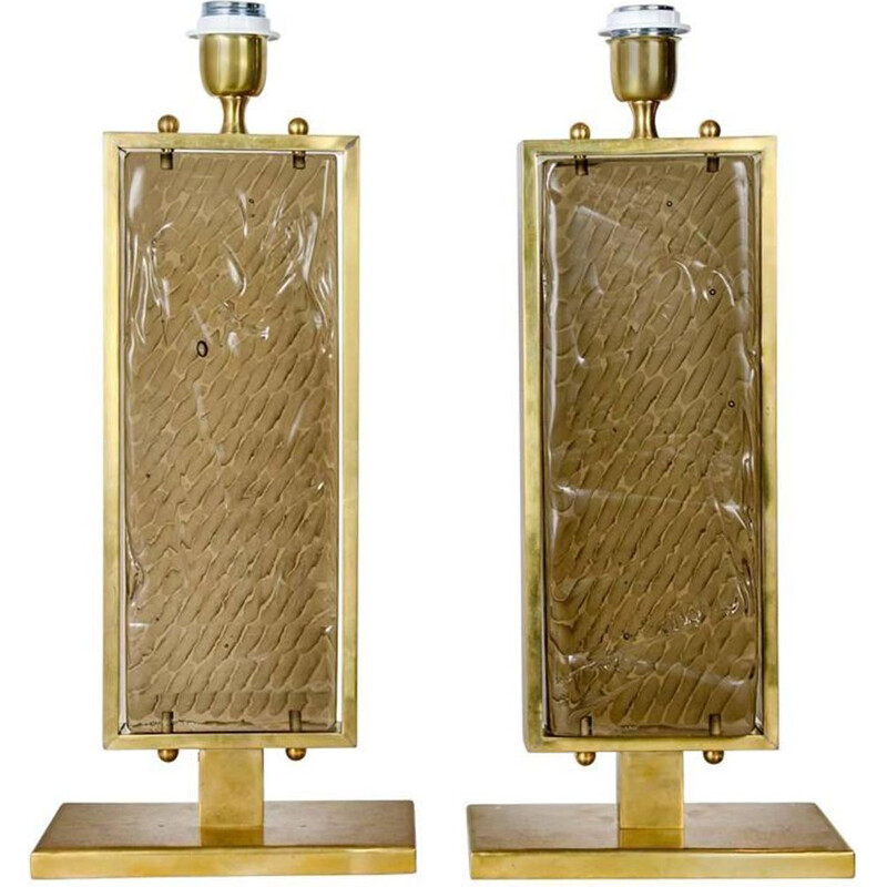 Suite de 2 lampes vintage doré en verre de Murano