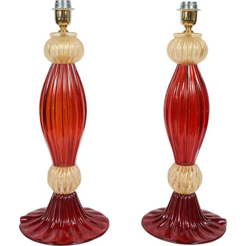 Pair of vintage Italian table lamps in Murano glass