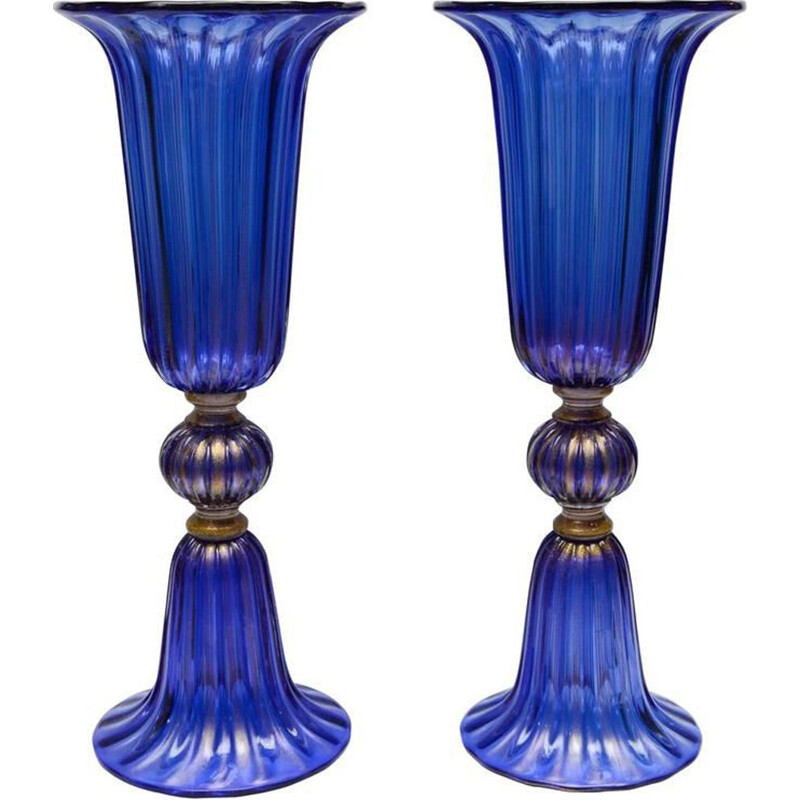 Set of 2 vintage vases in Murano glass by Toso