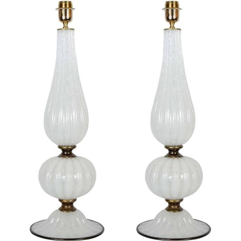 Pair of blue Murano glass lamps by Toso