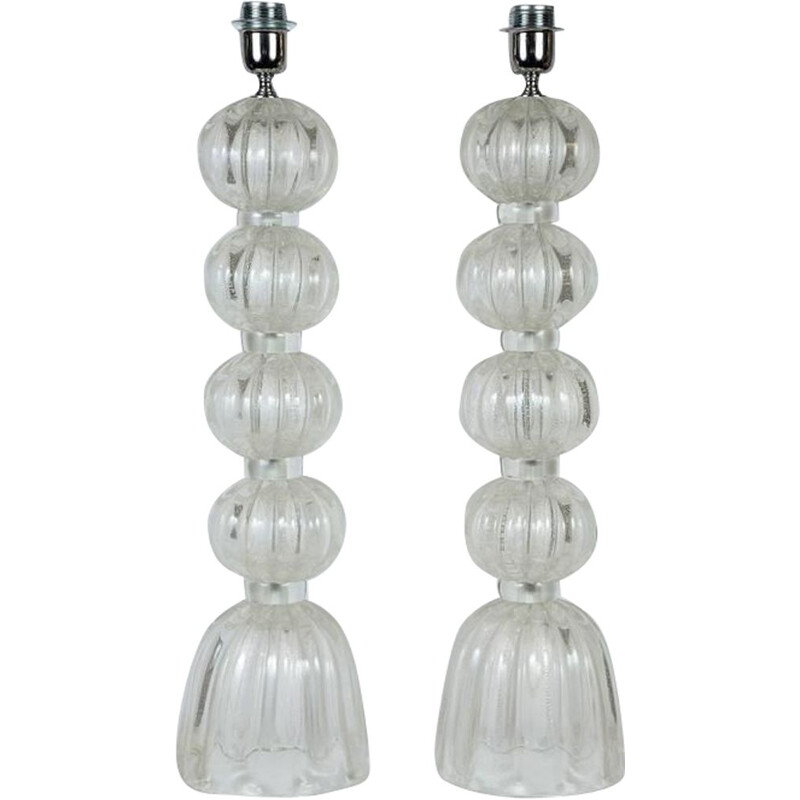 Pair of vintage Italian table lamps in Murano glass