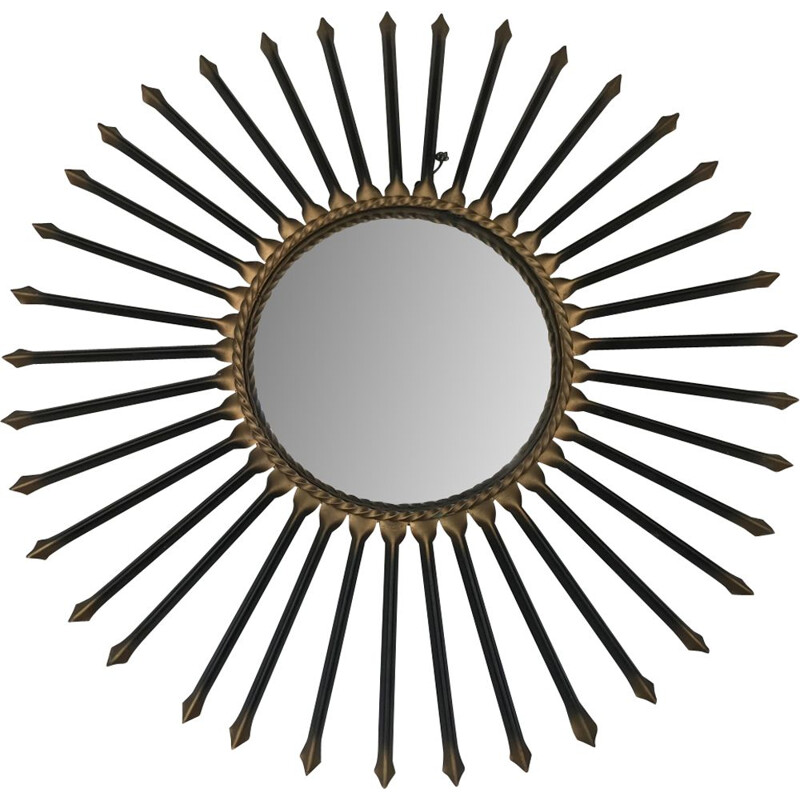 Vintage sun mirror in gilded metal by Chaty Vallauris