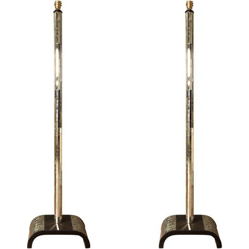 Set of 2 vintage italian floor lamps all in mirror 1970