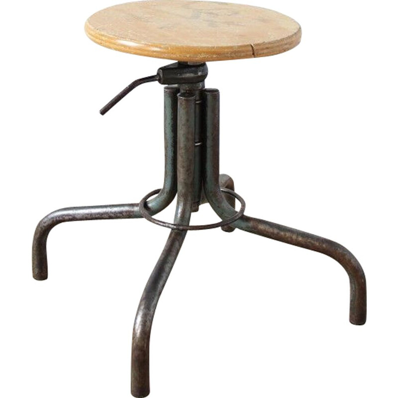 Vintage adjustable stool in wood and metal 1960