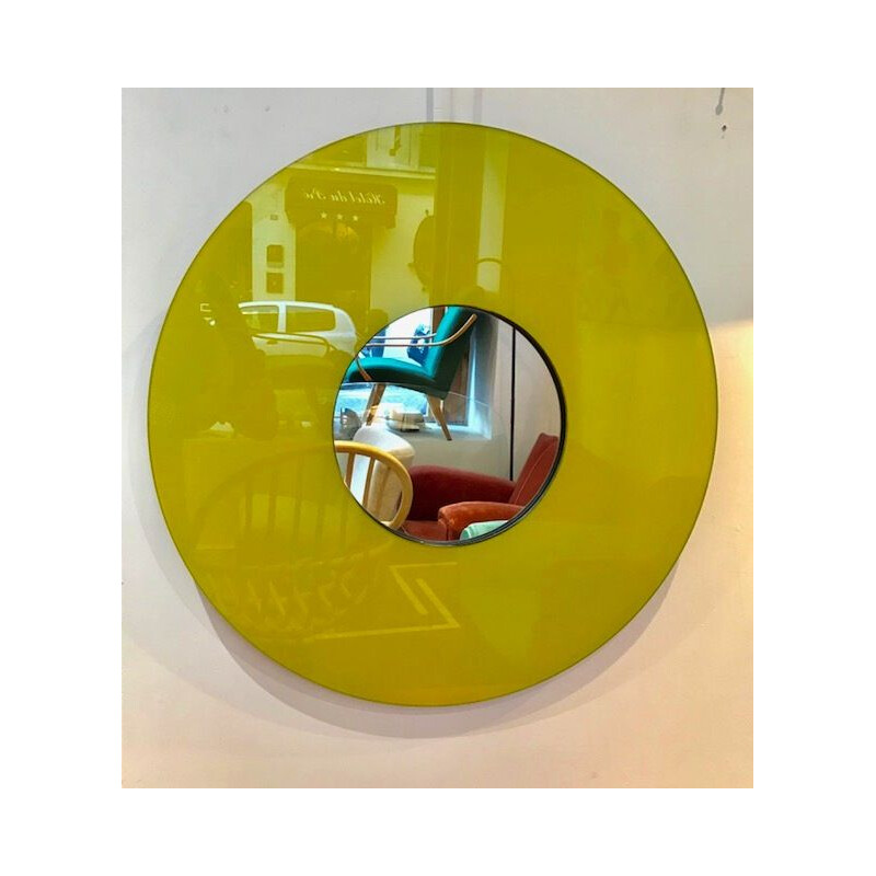 Vintage circular mirror in pop yellow